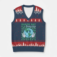 Earth Day Everyday V-Neck Knit Sweater Vest Smile Face Hippie Planet Anniversary - Wonder Print Shop