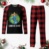 Happy Earth Day Plaid Pajama Set Cute Earth With Floral - Wonder Print Shop