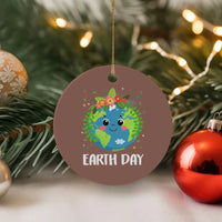 Happy Earth Day Ceramic Ornament Cute Earth With Floral - Wonder Print Shop