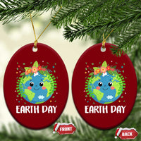 Happy Earth Day Ceramic Ornament Cute Earth With Floral - Wonder Print Shop