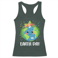 Happy Earth Day Racerback Tank Top Cute Earth With Floral