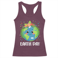 Happy Earth Day Racerback Tank Top Cute Earth With Floral