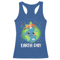Happy Earth Day Racerback Tank Top Cute Earth With Floral