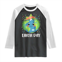 Happy Earth Day Raglan Shirt Cute Earth With Floral