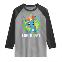 Happy Earth Day Raglan Shirt Cute Earth With Floral