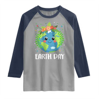 Happy Earth Day Raglan Shirt Cute Earth With Floral