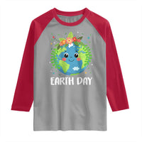 Happy Earth Day Raglan Shirt Cute Earth With Floral