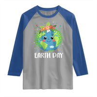 Happy Earth Day Raglan Shirt Cute Earth With Floral