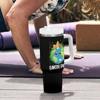 Happy Earth Day Tumbler With Handle Cute Earth With Floral