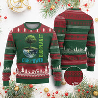 Our Power Our Planet Ugly Christmas Sweater Earth Day 2025 - Wonder Print Shop
