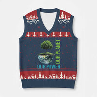 Our Power Our Planet V-Neck Knit Sweater Vest Earth Day 2025 - Wonder Print Shop