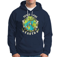 Navy Earth-themed graphic hoodie with front pocket and white drawstring hood