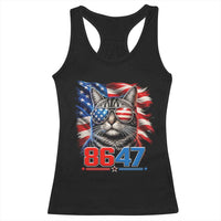Cool 8647 Patriotic Cat Racerback Tank Top American Flag Sunglasses Tabby Cat Political Satire