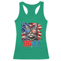 Cool 8647 Patriotic Cat Racerback Tank Top American Flag Sunglasses Tabby Cat Political Satire