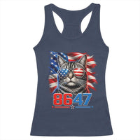 Cool 8647 Patriotic Cat Racerback Tank Top American Flag Sunglasses Tabby Cat Political Satire