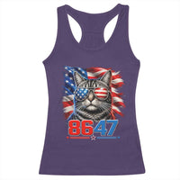 Cool 8647 Patriotic Cat Racerback Tank Top American Flag Sunglasses Tabby Cat Political Satire