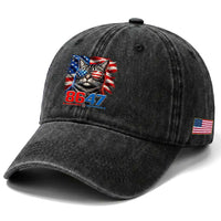 Cool 8647 Patriotic Cat Washed Cotton Baseball Cap American Flag Sunglasses Tabby Cat Political Satire