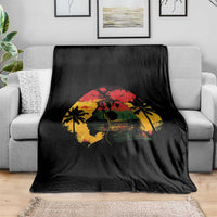 Retro Jamaican Lion Sunset Throw Blanket Rasta Colors Music and Island Vibes Graphic