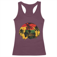 Retro Jamaican Lion Sunset Racerback Tank Top Rasta Colors Music and Island Vibes Graphic