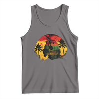 Retro Jamaican Lion Sunset Tank Top Rasta Colors Music and Island Vibes Graphic