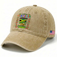 Proud Caribbean Jamaica Heritage Washed Cotton Baseball Cap Jamaican Roots and Island Culture