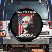 Funny 4th Of July Spare Tire Cover Stay Strapped Or Get Clapped American Flag George Washington