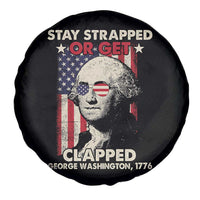 Funny 4th Of July Spare Tire Cover Stay Strapped Or Get Clapped American Flag George Washington