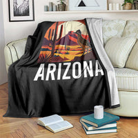 Retro Arizona Roadrunner Desert Sunset Graphic Throw Blanket Southwest Saguaro Cactus Wildlife Travel Souvenir