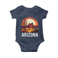 Retro Arizona Roadrunner Desert Sunset Graphic Baby Onesie Southwest Saguaro Cactus Wildlife Travel Souvenir