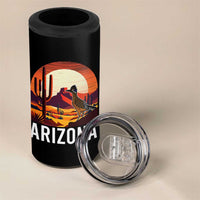 Retro Arizona Roadrunner Desert Sunset Graphic 4 in 1 Can Cooler Tumbler Southwest Saguaro Cactus Wildlife Travel Souvenir