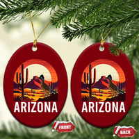 Retro Arizona Roadrunner Desert Sunset Graphic Ceramic Ornament Southwest Saguaro Cactus Wildlife Travel Souvenir