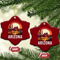 Retro Arizona Roadrunner Desert Sunset Graphic Ceramic Ornament Southwest Saguaro Cactus Wildlife Travel Souvenir