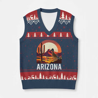 Retro Arizona Roadrunner Desert Sunset Graphic V-Neck Knit Sweater Vest Southwest Saguaro Cactus Wildlife Travel Souvenir