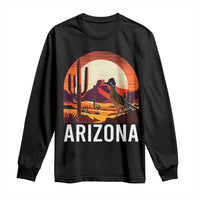 Retro Arizona Roadrunner Desert Sunset Graphic Long Sleeve Shirt Southwest Saguaro Cactus Wildlife Travel Souvenir