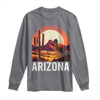 Retro Arizona Roadrunner Desert Sunset Graphic Long Sleeve Shirt Southwest Saguaro Cactus Wildlife Travel Souvenir