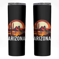 Retro Arizona Roadrunner Desert Sunset Graphic Skinny Tumbler Southwest Saguaro Cactus Wildlife Travel Souvenir