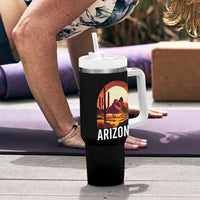 Retro Arizona Roadrunner Desert Sunset Graphic Tumbler With Handle Southwest Saguaro Cactus Wildlife Travel Souvenir