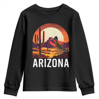 Retro Arizona Roadrunner Desert Sunset Graphic Youth Sweatshirt Southwest Saguaro Cactus Wildlife Travel Souvenir