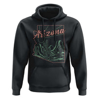 Vintage Arizona State Outline Desert Sunset Graphic Hoodie Retro Southwest Saguaro Cactus Travel Souvenir