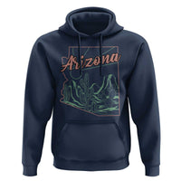 Vintage Arizona State Outline Desert Sunset Graphic Hoodie Retro Southwest Saguaro Cactus Travel Souvenir