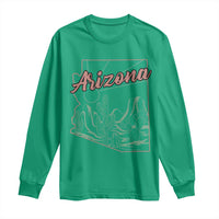 Vintage Arizona State Outline Desert Sunset Graphic Long Sleeve Shirt Retro Southwest Saguaro Cactus Travel Souvenir