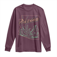 Vintage Arizona State Outline Desert Sunset Graphic Long Sleeve Shirt Retro Southwest Saguaro Cactus Travel Souvenir