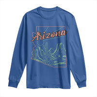Vintage Arizona State Outline Desert Sunset Graphic Long Sleeve Shirt Retro Southwest Saguaro Cactus Travel Souvenir