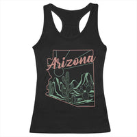 Vintage Arizona State Outline Desert Sunset Graphic Racerback Tank Top Retro Southwest Saguaro Cactus Travel Souvenir