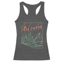 Vintage Arizona State Outline Desert Sunset Graphic Racerback Tank Top Retro Southwest Saguaro Cactus Travel Souvenir