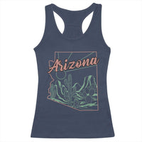 Vintage Arizona State Outline Desert Sunset Graphic Racerback Tank Top Retro Southwest Saguaro Cactus Travel Souvenir