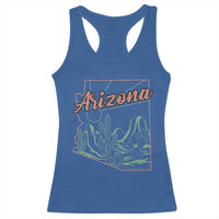 Vintage Arizona State Outline Desert Sunset Graphic Racerback Tank Top Retro Southwest Saguaro Cactus Travel Souvenir