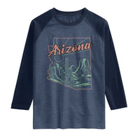 Vintage Arizona State Outline Desert Sunset Graphic Raglan Shirt Retro Southwest Saguaro Cactus Travel Souvenir