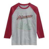 Vintage Arizona State Outline Desert Sunset Graphic Raglan Shirt Retro Southwest Saguaro Cactus Travel Souvenir