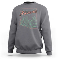 Vintage Arizona State Outline Desert Sunset Graphic Sweatshirt Retro Southwest Saguaro Cactus Travel Souvenir